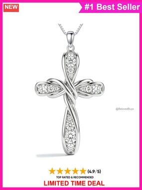 18K White Gold Plated Infinity Cross Pendant Necklace Cubic Zirconia